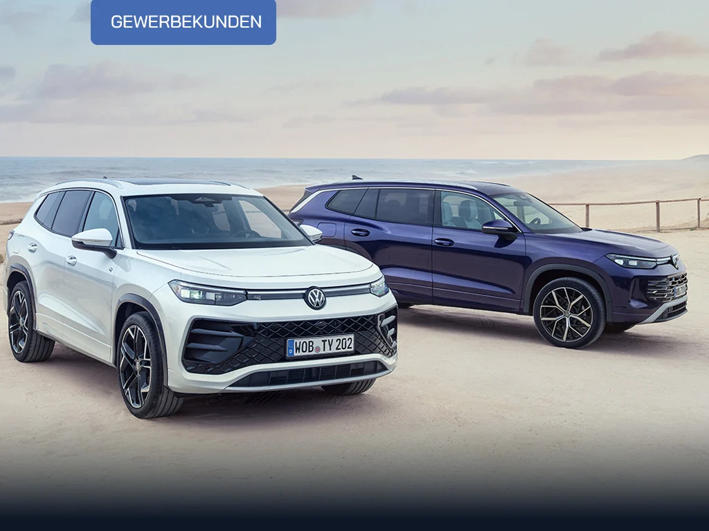 Tayron-R-Line blaues und weißes Fahrzeug